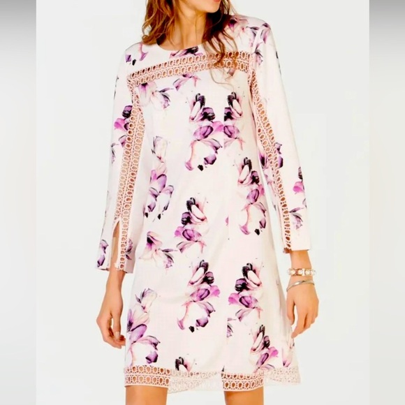 Women’s Dress Size 8 ALFANI Purple Pink Floral Long Sleeves Evening Shift Dress - Picture 3 of 5